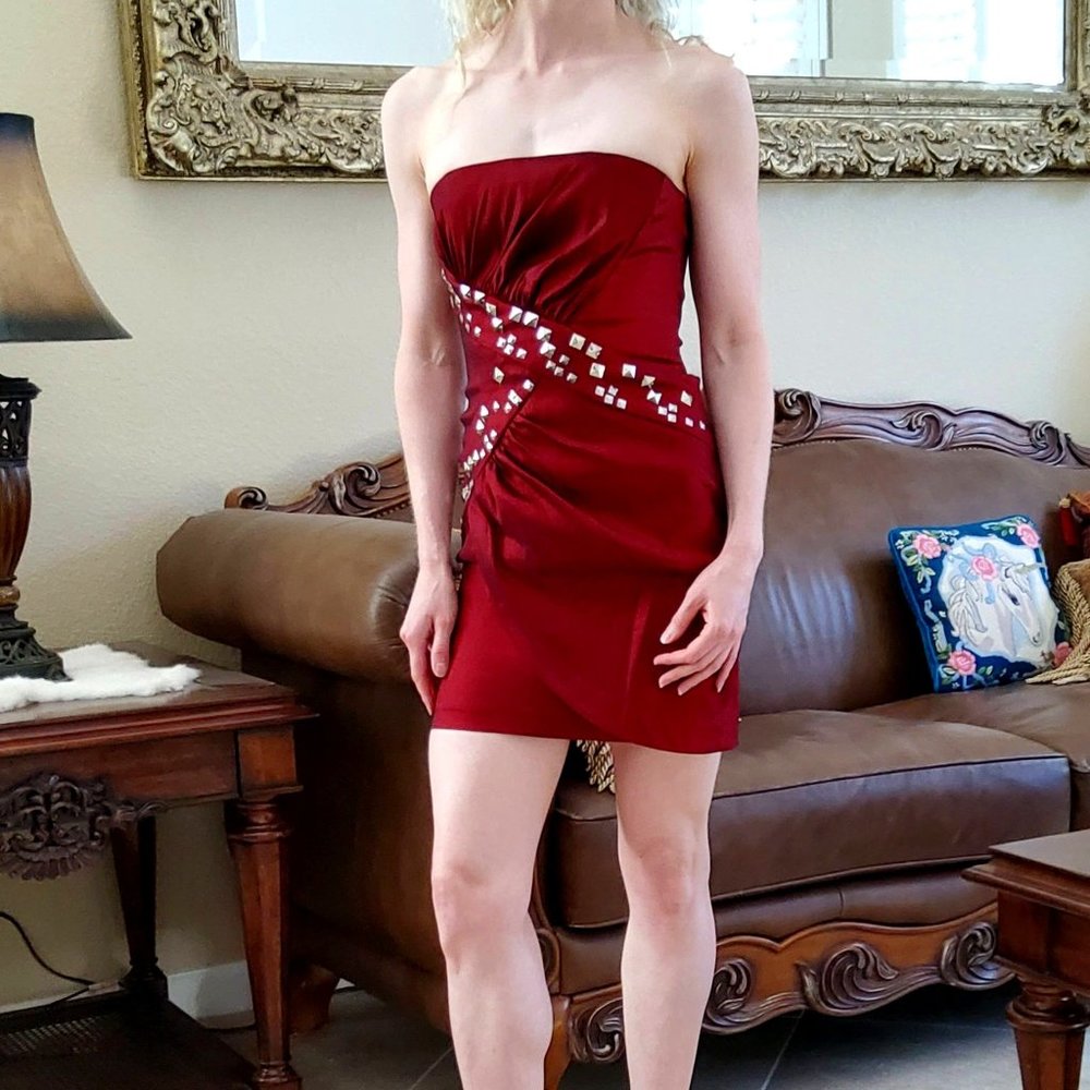Red Jessica McClintok Iridescent Party Dress Size 2 XS